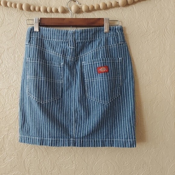 Dickies Railroad Striped Denim Mini Skirt Blue White Button Fly 5/27 - Picture 5 of 10